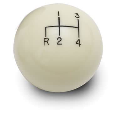 Lokar Manual Transmission Shifter Knob; For Lokar Shifters Only; 4 Speed; Reverse Down Left; 2 in. Knob; Billet Aluminum; Ivory;
