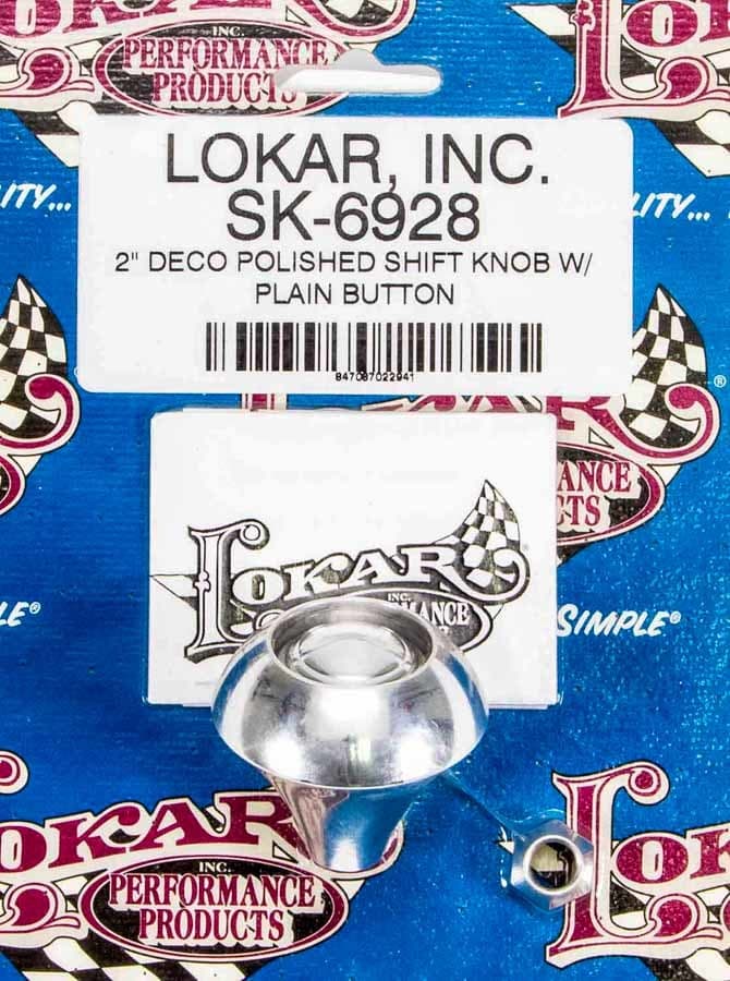 Lokar Auto Transmission Shifter Knob; For Lokar Shifters Only; 2 in.; Plain Push Button; Deco; Polished Finish;
