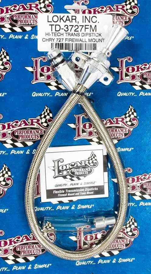 Lokar Hi-Tech Flexible Braided Transmission Dipstick; 24 in.; Firewall Mount; Incl. Flexible Inner Dipstick/Funnel Adapter/Braided Stainless Outer Housing; Stainless Steel Finish;