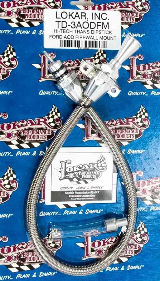 Lokar Hi-Tech Flexible Braided Transmission Dipstick; 24 in.; Firewall Mount; Incl. Flexible Inner Dipstick/Funnel Adapter/Braided Stainless Outer Housing; Stainless Steel Finish;
