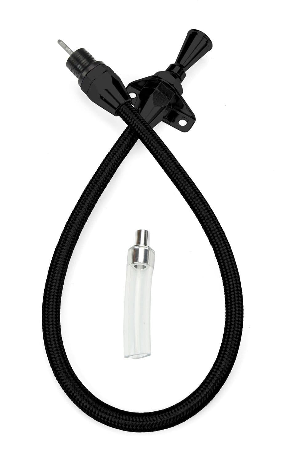 Lokar Hi-Tech Flexible Braided Transmission Dipstick; 36 in.; Firewall Mount; Incl. Flexible Inner Dipstick/Funnel Adapter/Braided Black Stainless Outer Housing; Black Finish;