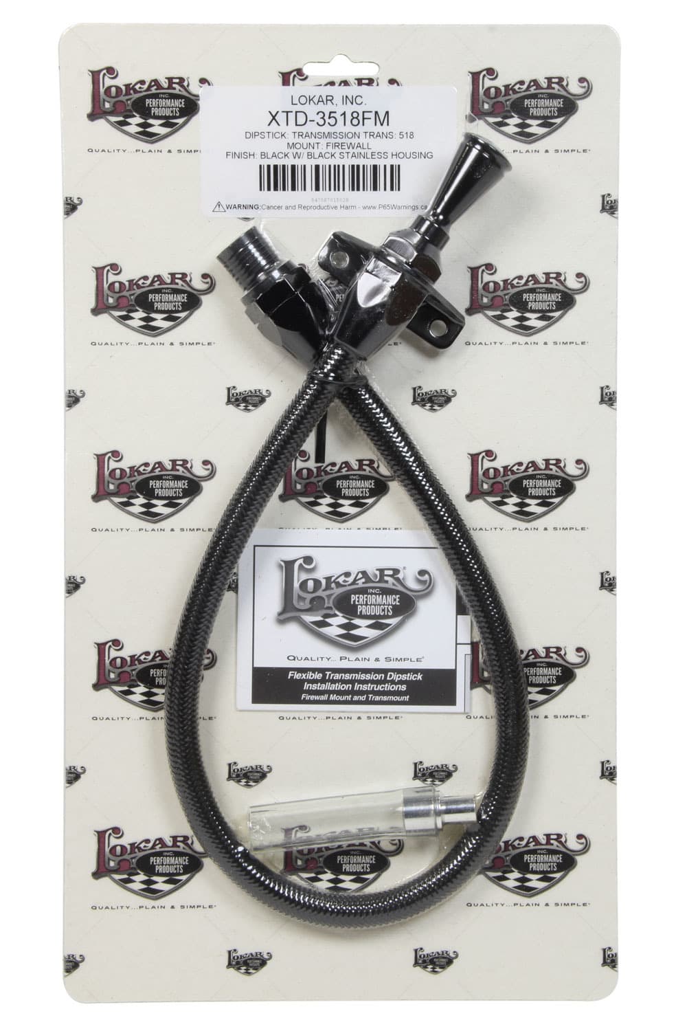 Lokar Hi-Tech Flexible Braided Transmission Dipstick; 24 in.; Firewall Mount; Incl. Flexible Inner Dipstick/Funnel Adapter/Braided Black Stainless Outer Housing; Black Finish;