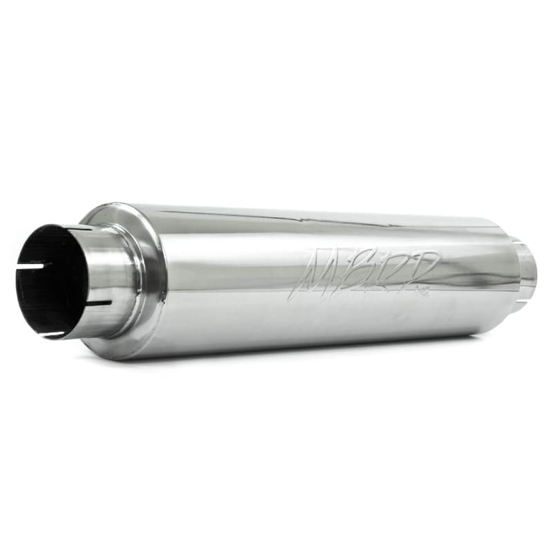 MBRP Exhaust Armor Plus Quiet Tone Diesel Muffler; Round; 4 in. Inlet/Outlet; Body L-24 in.; Overall L-30 in.; Diameter-6 in.; T409 Stainless Steel; 4.5 in. Outlet Diameter Tip;