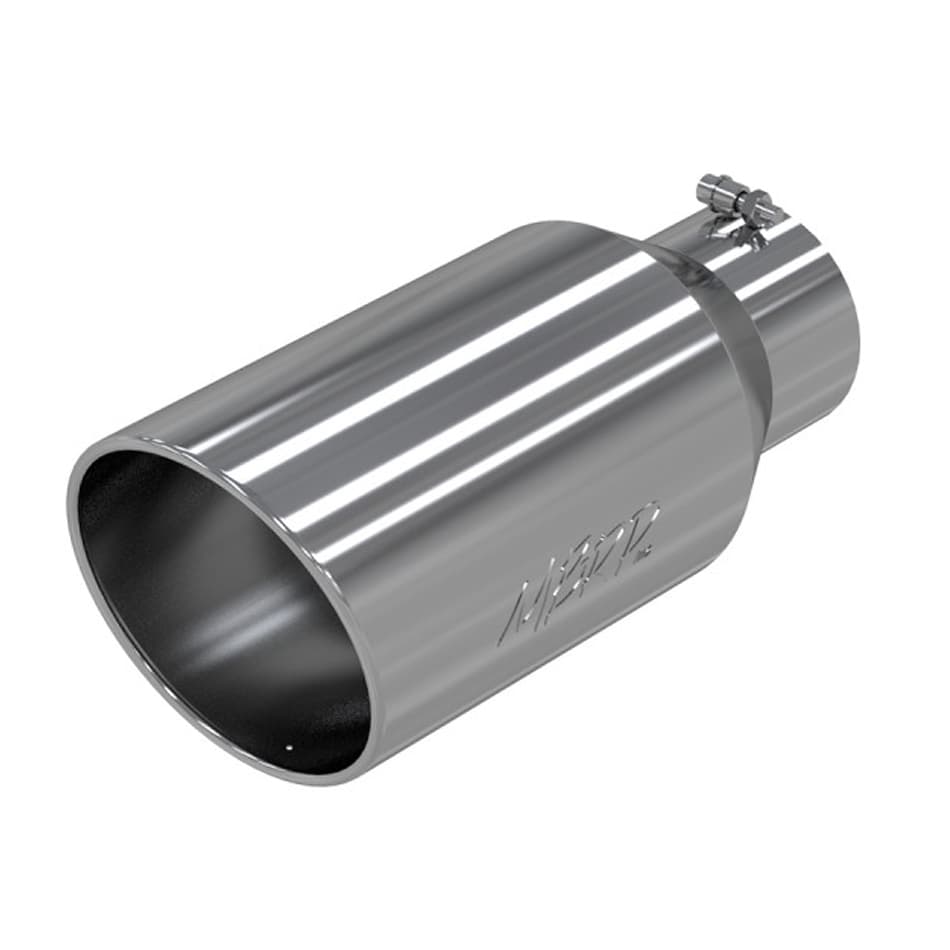 MBRP Exhaust Armor Pro Exhaust Tip; 5 in. Inlet Diameter; 8 in. Outlet Diameter; 18 in. Length; Rolled End; T304 Stainless Steel; Mirror Polished;
