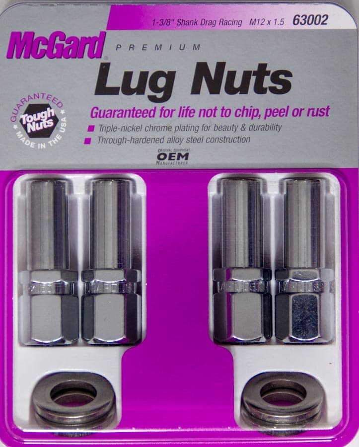 McGard HEX LUG NUT M12X1.5 DRAG RACING CTR WASHER XLNG 1.365 IN SHK 13/16 HEX 2.475