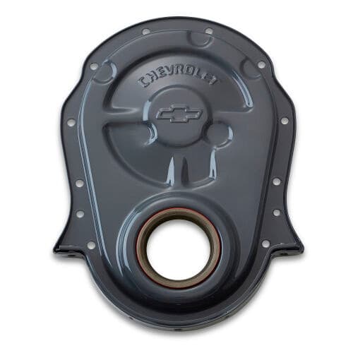 Proform CHEVY B/B ENGINE TIMING CHAIN COVER; BOWTIE EMBLEM STEEL SHARK GRAY