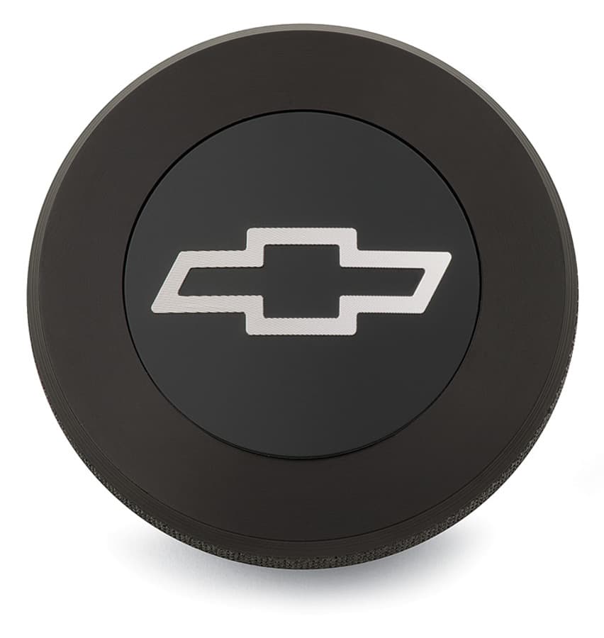 Proform Twist-On RaDiametertor Cap Chevrolet Bowtie Emblem Black Anodized Billet Aluminum Chevrolet Performance Parts