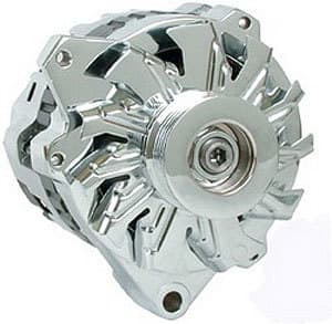 Power Master Alternator; CS130; Offset Left; Rear Battery Post; 105 Amp; 85 Idle; 6 Groove Pulley; Polished;