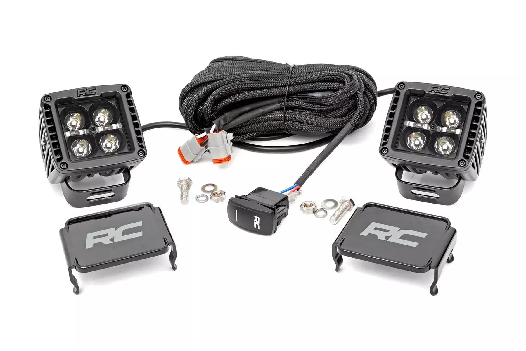 Rough Country 2-inch Square Cree LED Lights - Pair Black Series w Cool White DRL