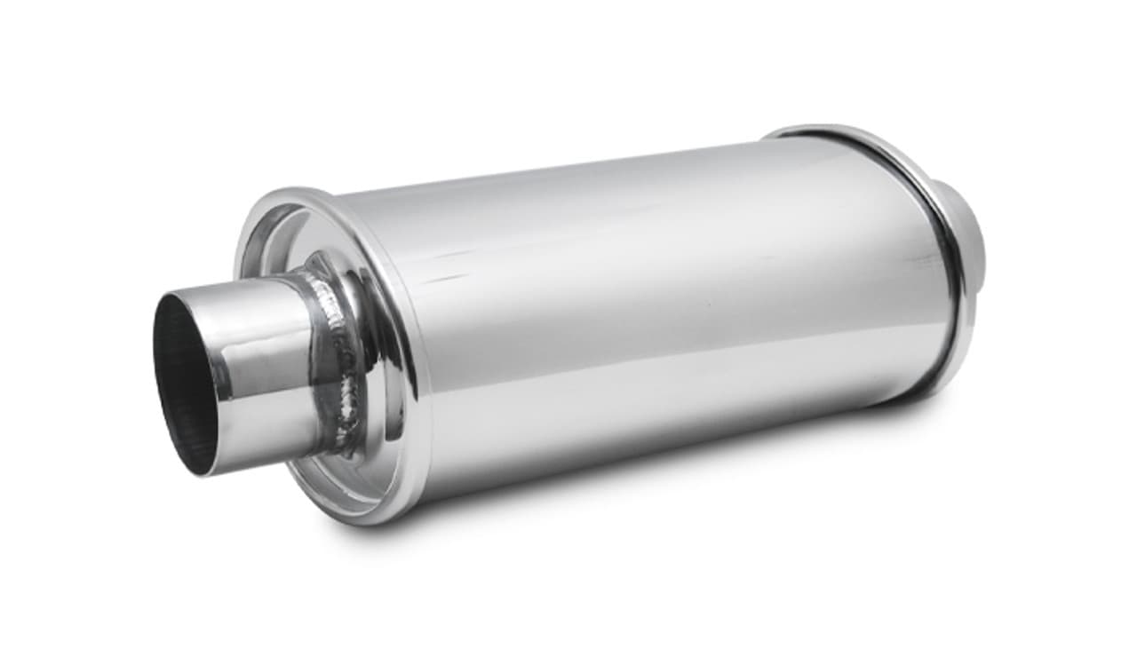 Vibrant Performance Ultra Quiet Resonator; 2.75 in. Inlet ID; 2.75 in. Outlet ID; 4.75 in. H; 6.5 in. W; 9.75 in. Body L; 13.75 in. Overall L; Stainless Steel;