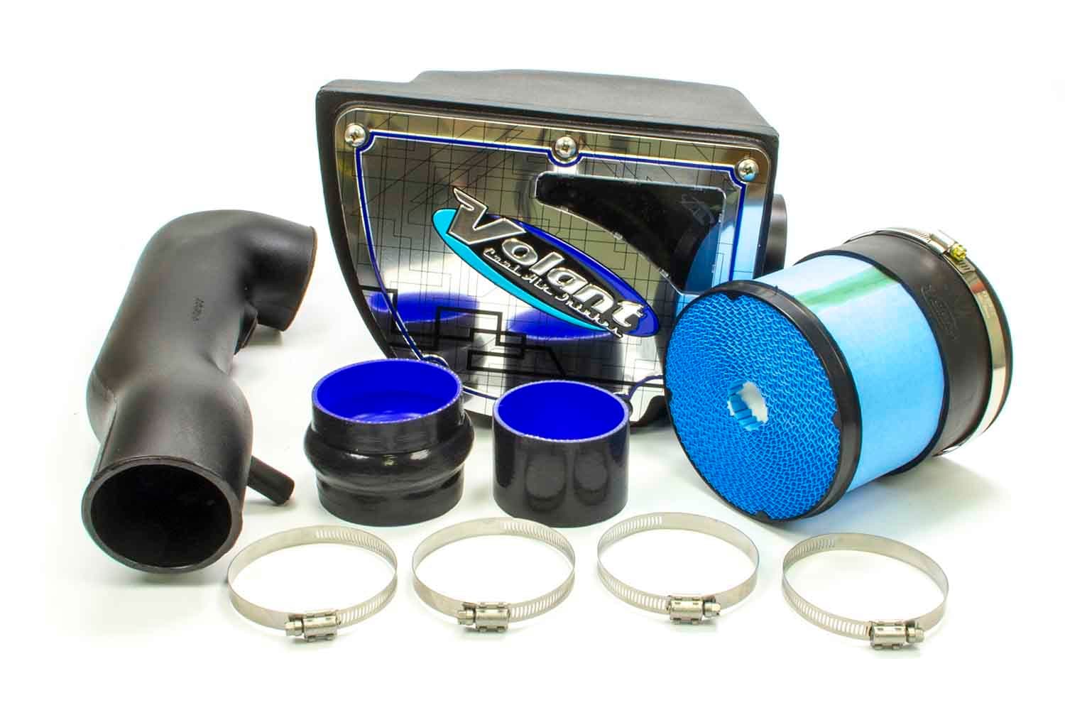 Volant Cold Air Intake Kit; Incl. Closed Filter Box/Air Duct/PowerCore® Filter/Connectors/Clamps; Polished Aluminum Lid w/Logo;