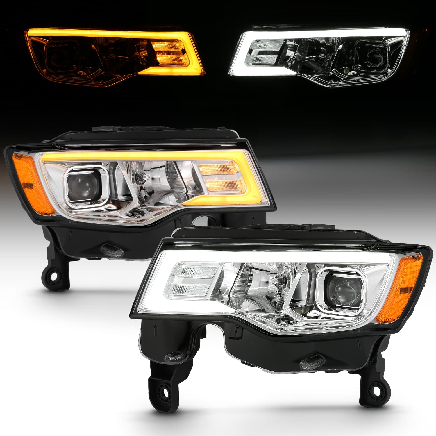ANZO USA Projector Headlight Set; w/Plank Style Switchback; Chrome w/Amber; Pair;