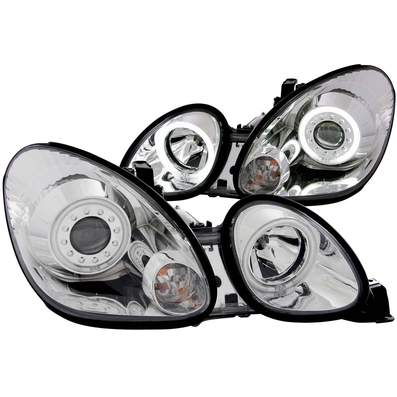 ANZO USA Projector Headlight Set w/Halo; Clear Lens; Chrome Housing; Pair; CCFL; For Use w/Non HID Models Only;
