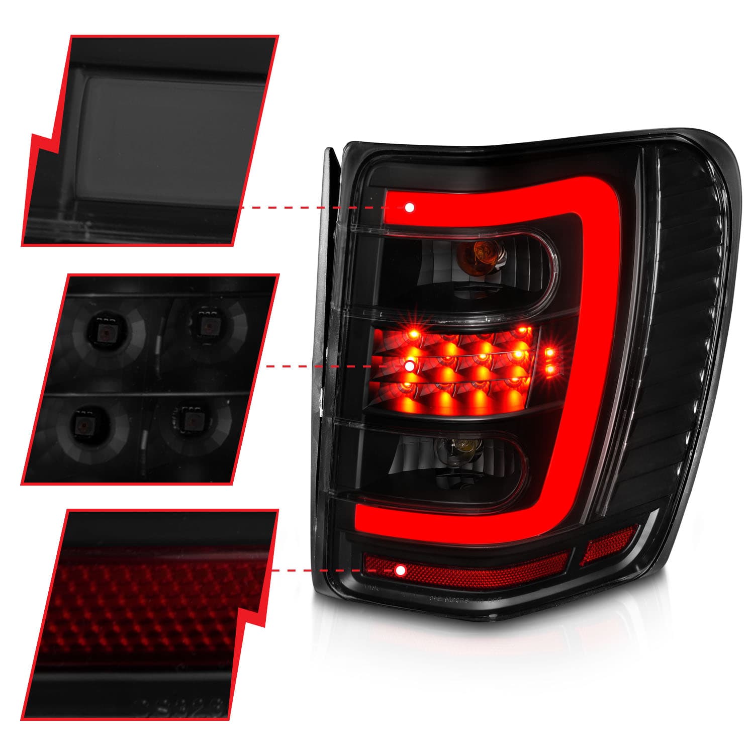 LED TAIL LIGHTS W LIGHT BAR BLACK HOUSING SMOKE LENS JEEP GRAND CHEROKEE 1999-2004 product image