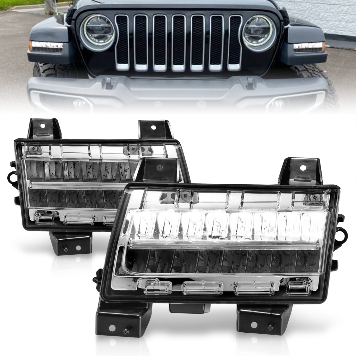 ANZO USA 1821 WRANGLER JL/20UP GLADIATOR LED SIDE MARKERS CHROME HOUSING CLEAR LENS W/SEQUENTIAL SIGNAL