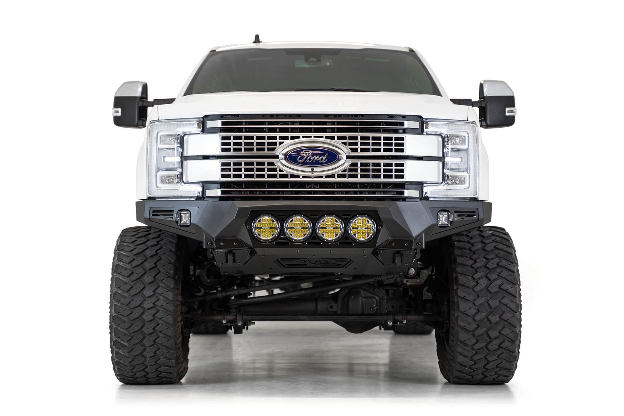 The Addictive Desert Designs Bomber front bumper brings the ultimate combination of form and function to the Ford F250F350. A full 316 aluminum skid plate offers superior protection while keeping the bumper lightweight. Three different light options ar product image