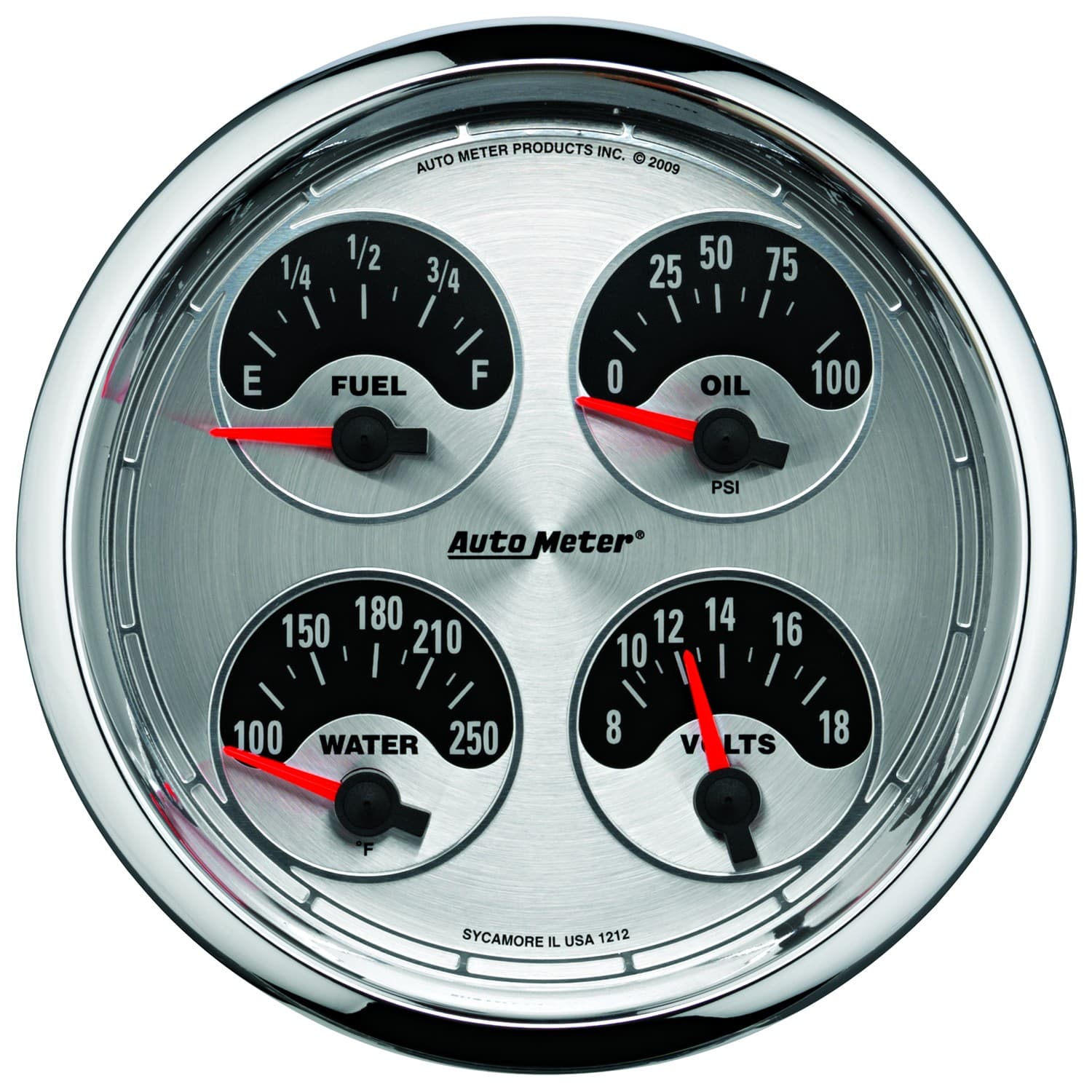5 In. Quad Gauge, 100 Psi/100-250 Fahrenheit/8-18v/0-90 o, American Muscle