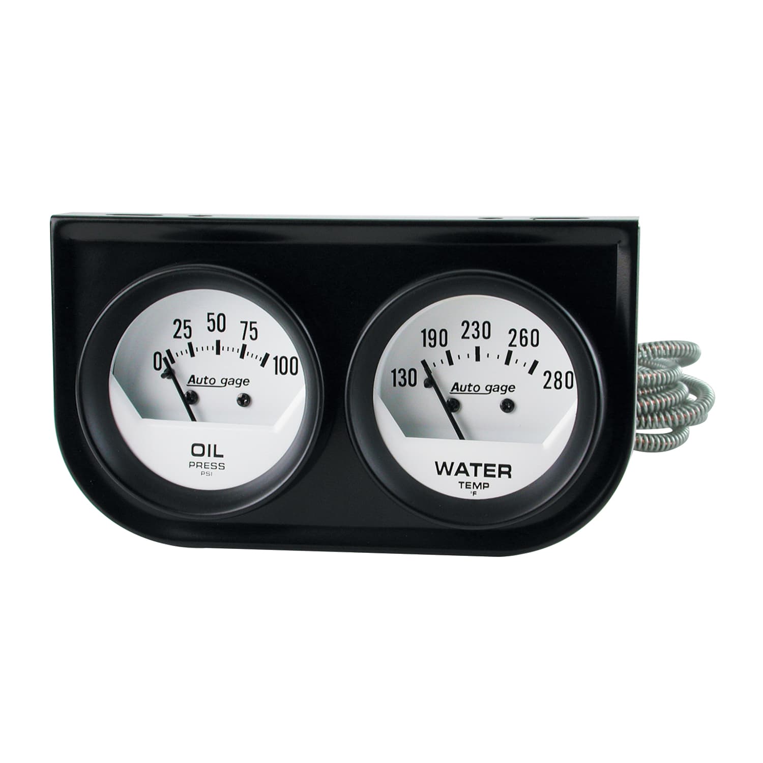 AutoMeter 2323 GAUGE CONSOLE, OILP/WTMP, 2, 100PSI/280?F, WHT DIAL, BLK BZL, AUTOGAGE product image