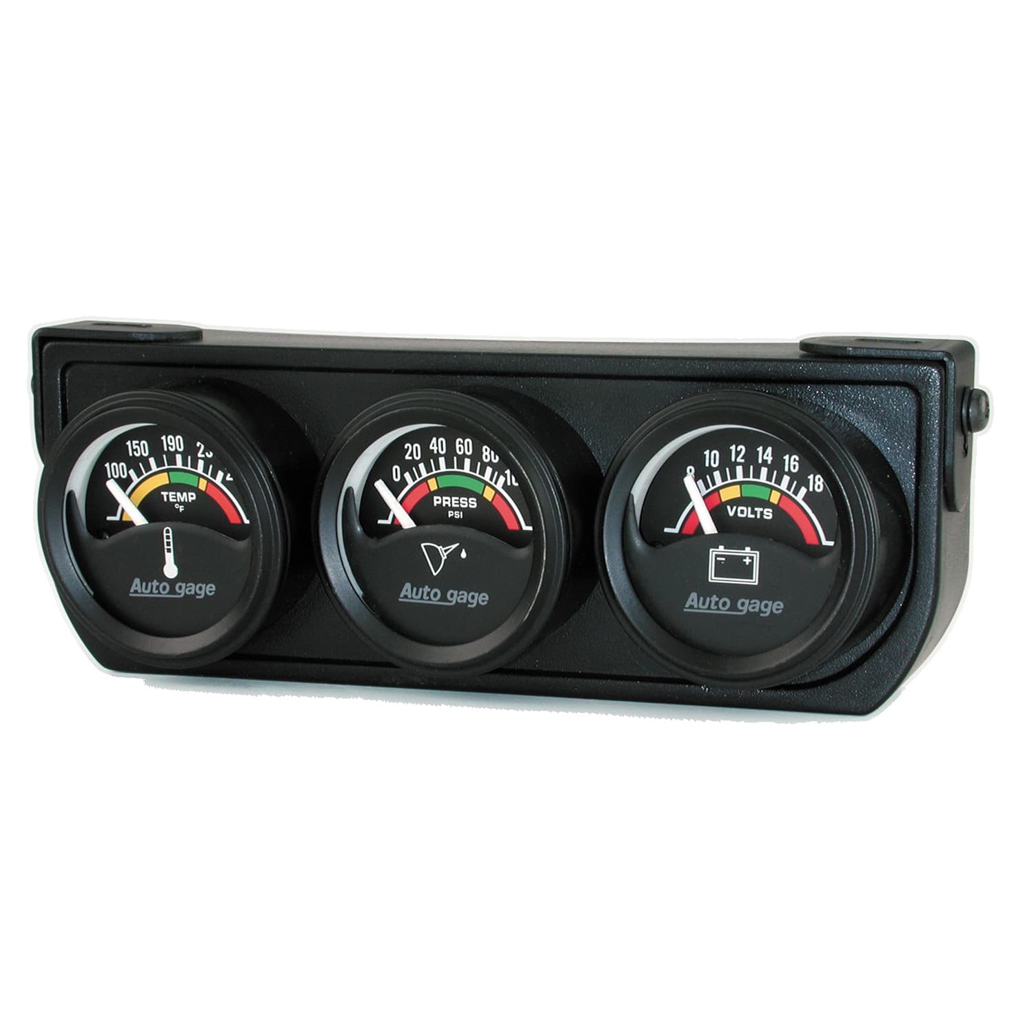 AutoMeter 2391 GAUGE CONSOLE, OILP/WTMP/VOLT, 1.5, 100PSI/280?F/18V, ELEC BK DIAL, BK BZL, AG product image