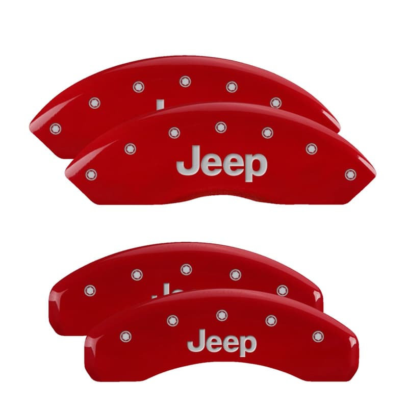 MGP Caliper Covers SET OF 4 CALIPER COVERS FRONT AND REAR: JEEP RED SILVER CHARACTERS
