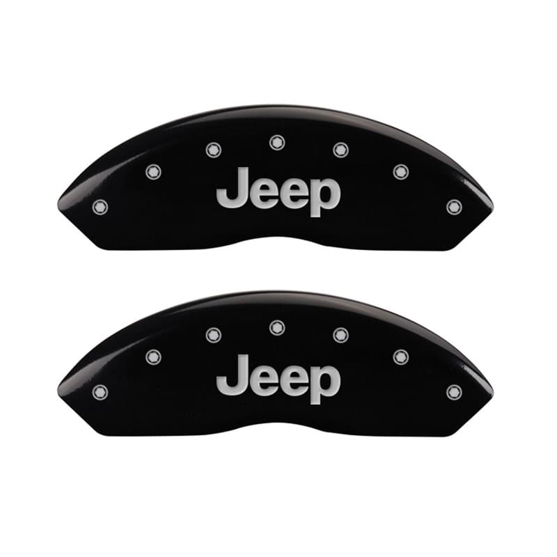 MGP Caliper Covers Front set 2 caliper covers, Engraved Front: JEEP, Black powder coat finish, silver characters.