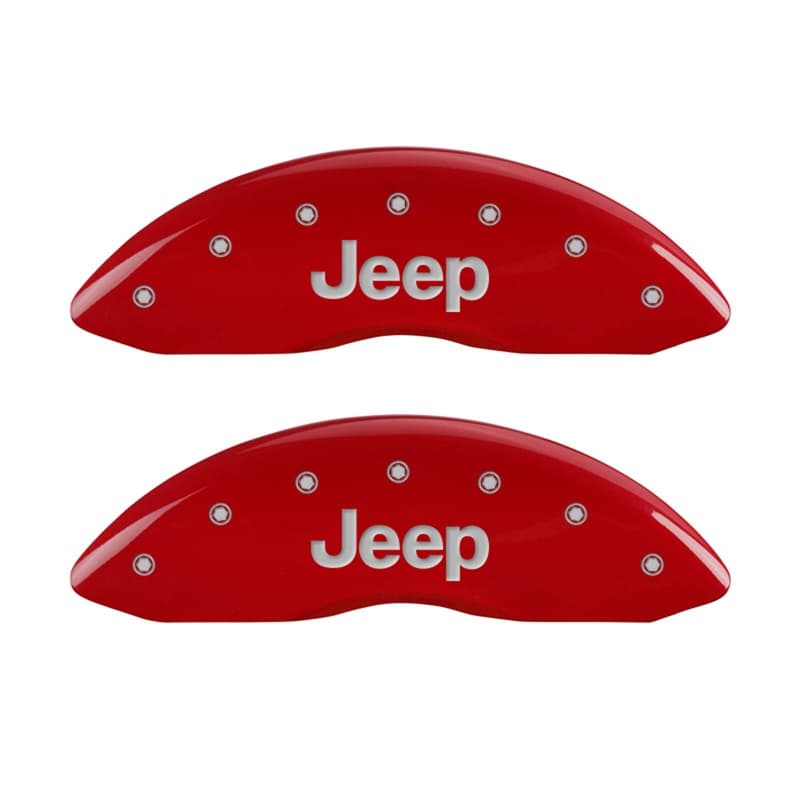 MGP Caliper Covers Front set 2 caliper covers, Engraved Front: JEEP, Red powder coat finish, silver characters.