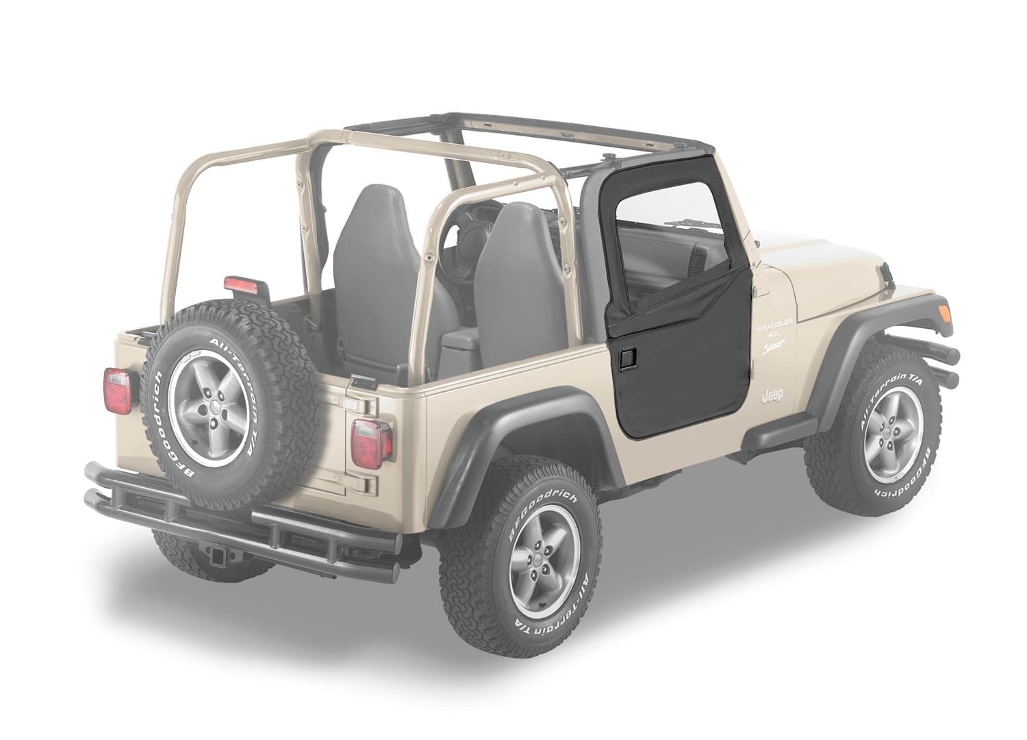 Bestop Black Denim Doors, Fabric 2-piece Full Fabric Door Set Jeep 97-06 Wrangler; Fit factory soft top & all Bestop soft tops w/factory door surrounds & door strikers
