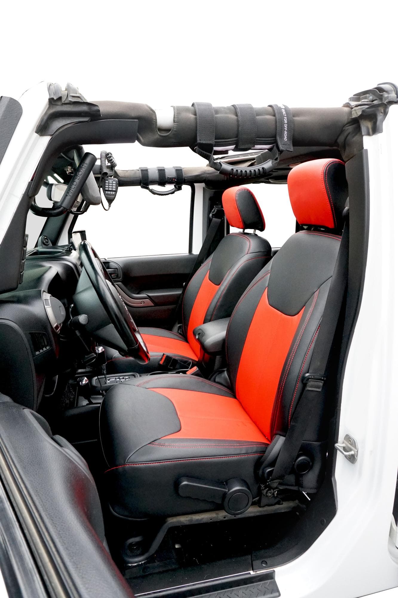 Front Seat Covers for '13â€“'18 Jeep Wrangler JK, 2 door or 4 door (Pair) - Black and red product image