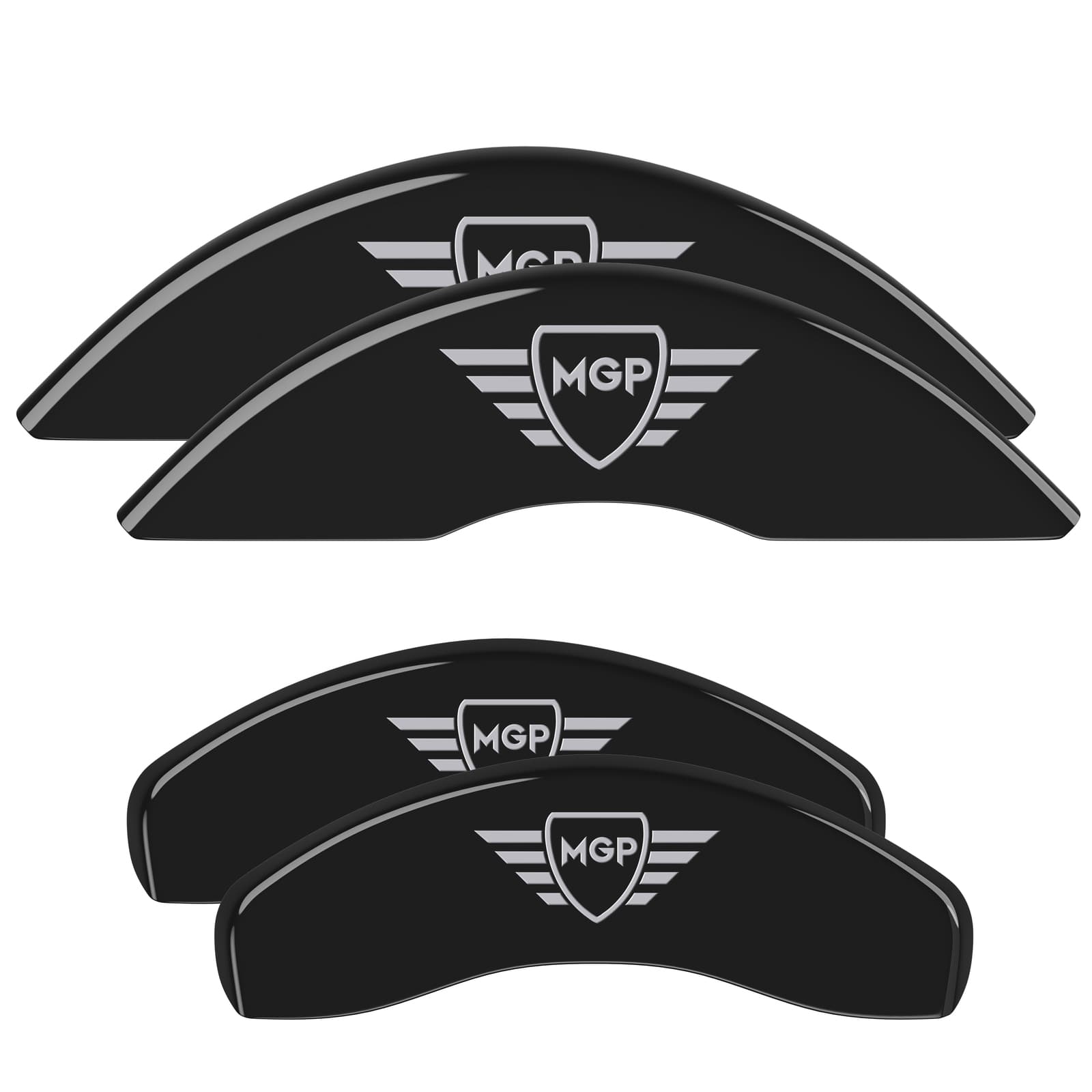 MGP Caliper Covers Front set 2 caliper covers, Engraved Front: MGP, Black powder coat finish, silver characters.