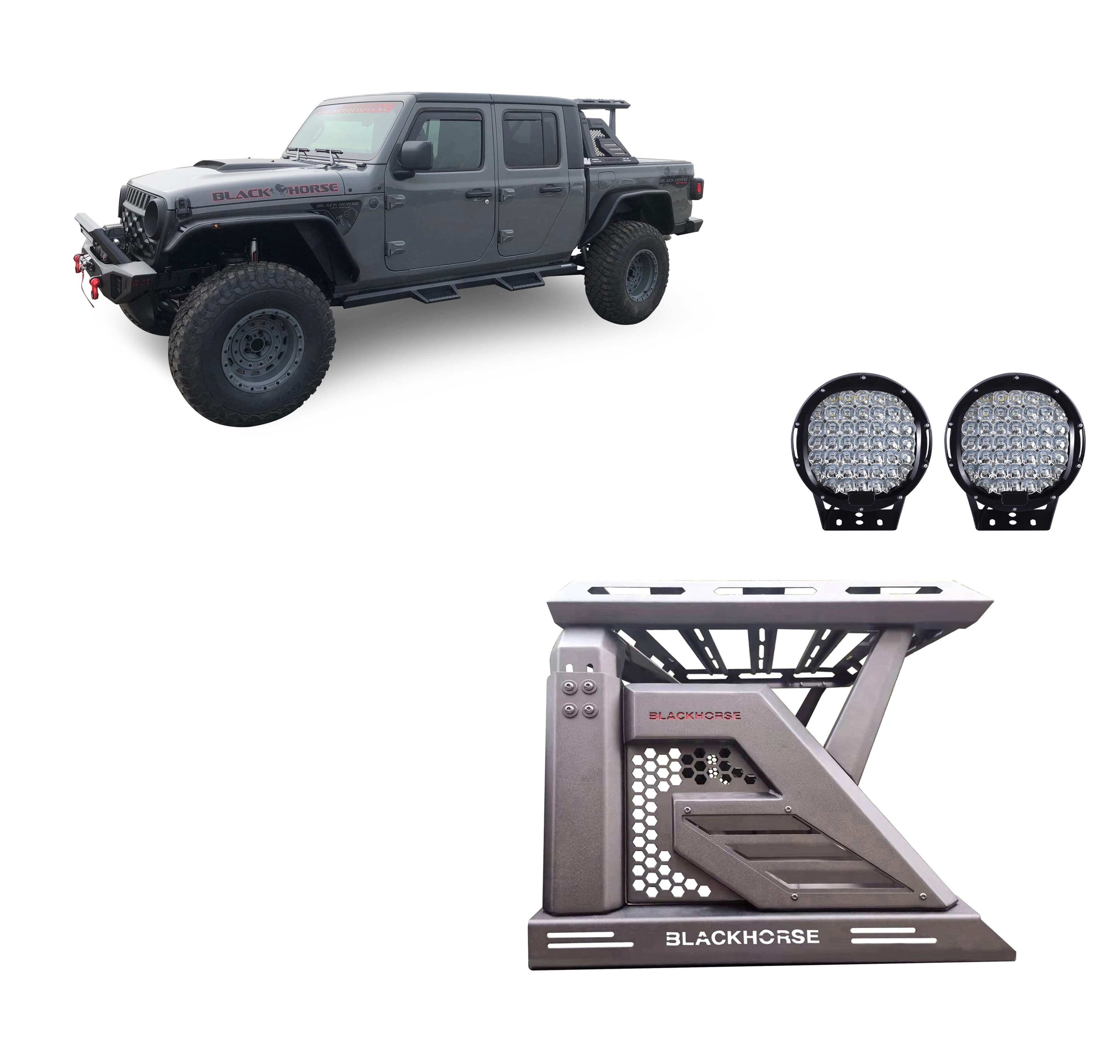 Black Horse Off Road Black Horse Off Road AR2-09BA3-PL69B Armour II Roll Bar W/Basket Kit