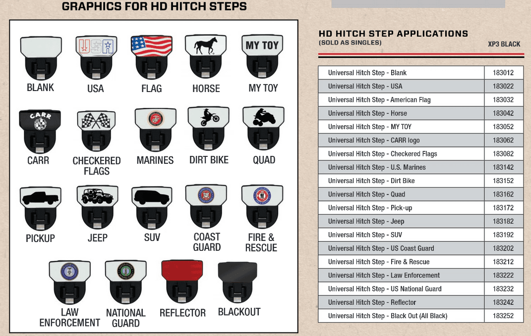 Carr CARR - 183012 - HD Universal Hitch Step; Fits 2 in. Receiver; Black; Blank; Single