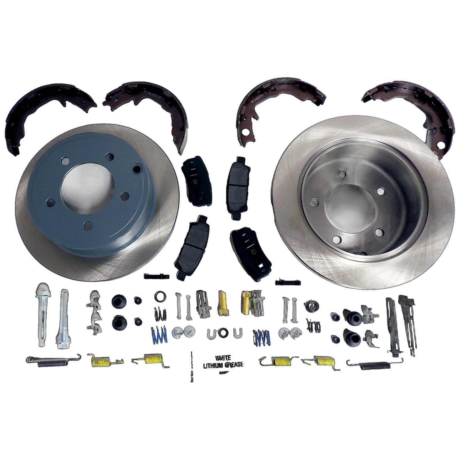 Disc Brake Service Kit; Rear; Incl. Pads/Rotors/Parking Brake Shoes/Caliper Hardware Kit/Parking Brake Shoes/Parking Brake Hardware Kit; product image