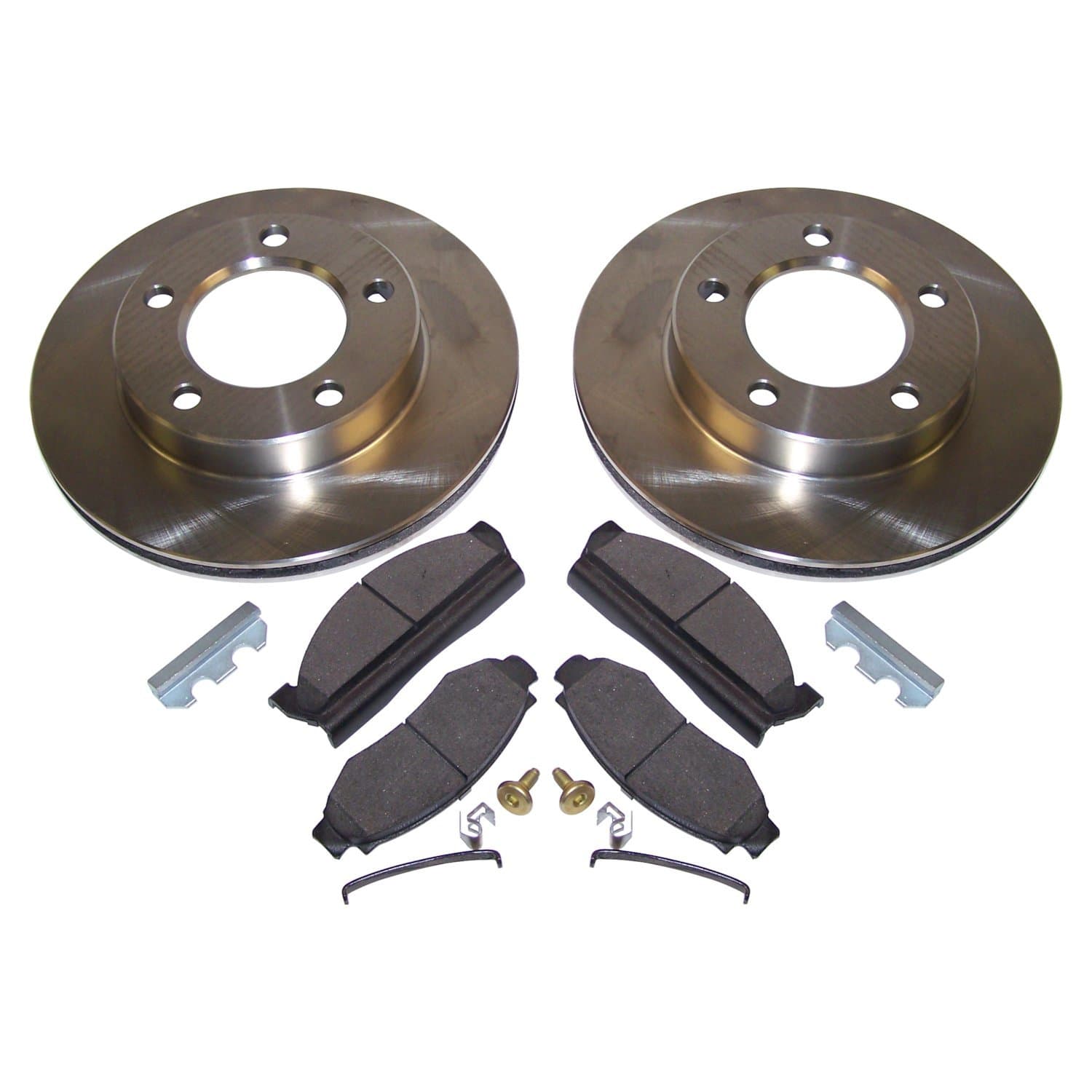 Crown Automotive Jeep Replacement 1978-1981 CJ-5 CJ w/ 6 Bolt Flange Mounting & w/ 2 Bolt Caliper Plate; Front; Kit includes: 2 Brake Rotors 1 Pad Set and all necessary hardware. 1978-1981 CJ-7 CJ w/ 6 Bolt Flange Mounting & w/ 2 Bolt Caliper Plate; Front; Kit includes: 2 Brake Rotors
