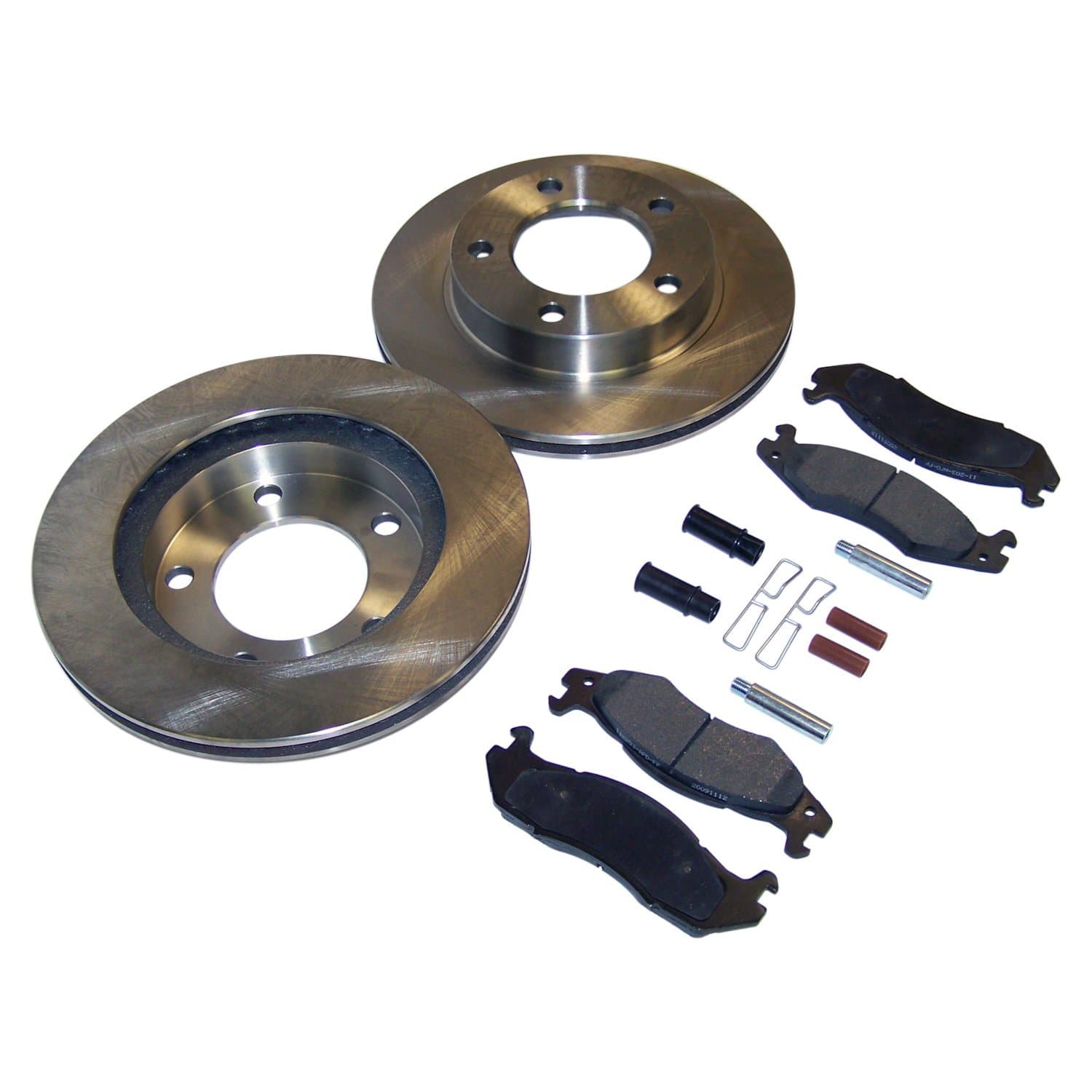 Crown Automotive Jeep Replacement 1981-1983 CJ-5 CJ w/ 5 Bolt Flange Mounting; Front; Kit includes: 2 Brake Rotors 1 Pad Set and all necessary hardware. 1981-1986 CJ-7 CJ w/ 5 Bolt Flange Mounting; Front; Kit includes: 2 Brake Rotors 1 Pad Set and all necessary hardware. 1981-1986 CJ-8