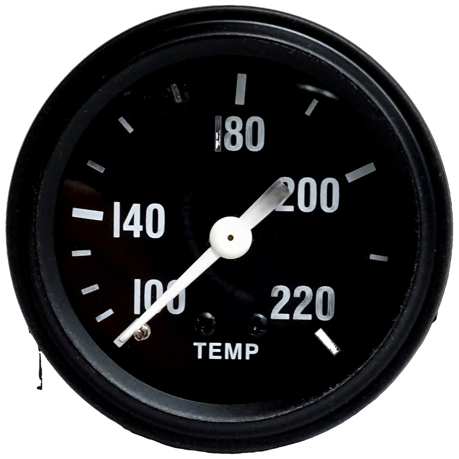 BLACK TEMPERATURE GAUGE READS FROM 100-220 DEGREES FAHRENHEIT;INCLUDES HARDWARE;FITS 2" DIAMETER HOLE;FEATURES BLACK FACE AND BLACK BEZEL product image