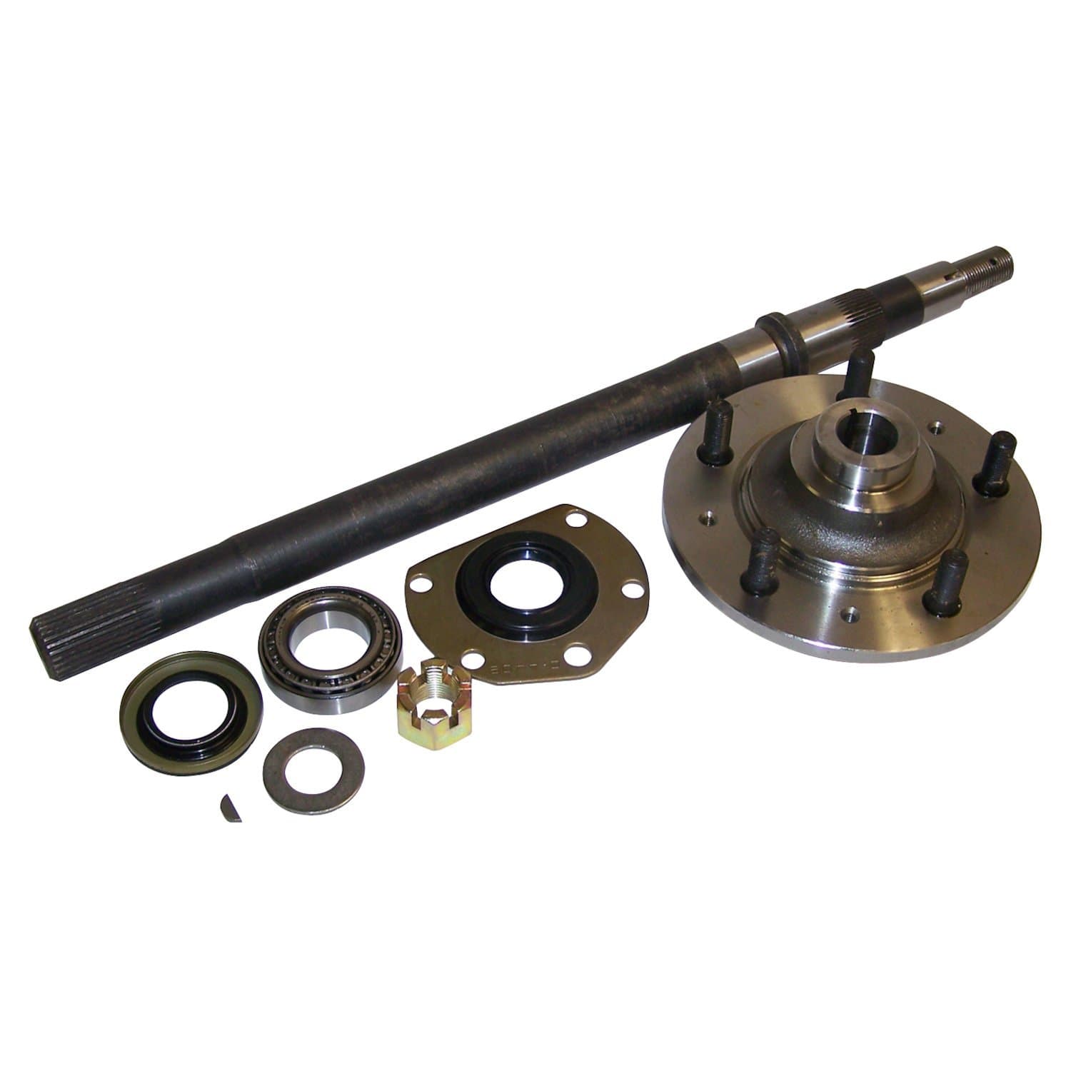 Crown Automotive Jeep Replacement 1976-1979 CJ-5 CJ w/ Quadra Trac; Right (Passenger Side); Includes Axle Shaft (22in long) Hub Bearing Seals Nut Washers Key & Instruction Sheet 1976-1979 CJ-7 CJ w/ Quadra Trac; Right (Passenger Side); Includes Axle Shaft (22in long) Hub Bearing