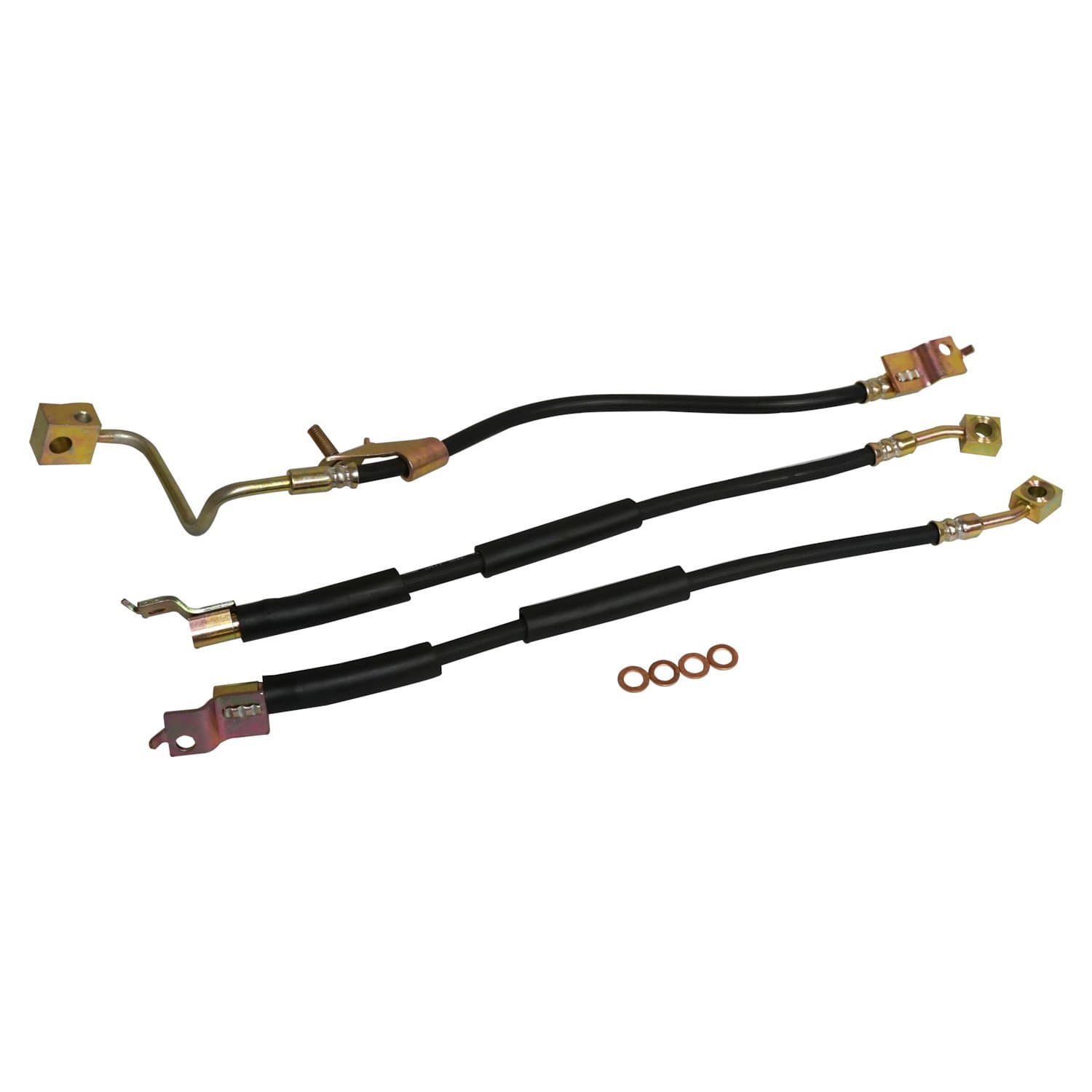 Crown Automotive Jeep Replacement BLACKSILVERCOPPER BRAKE HOSE KIT INCLUDES LEFT AND RIGHT FRONT HOSES REAR HOSE TO AXLE, AND 4 BRAKE HOSE WASHERS
