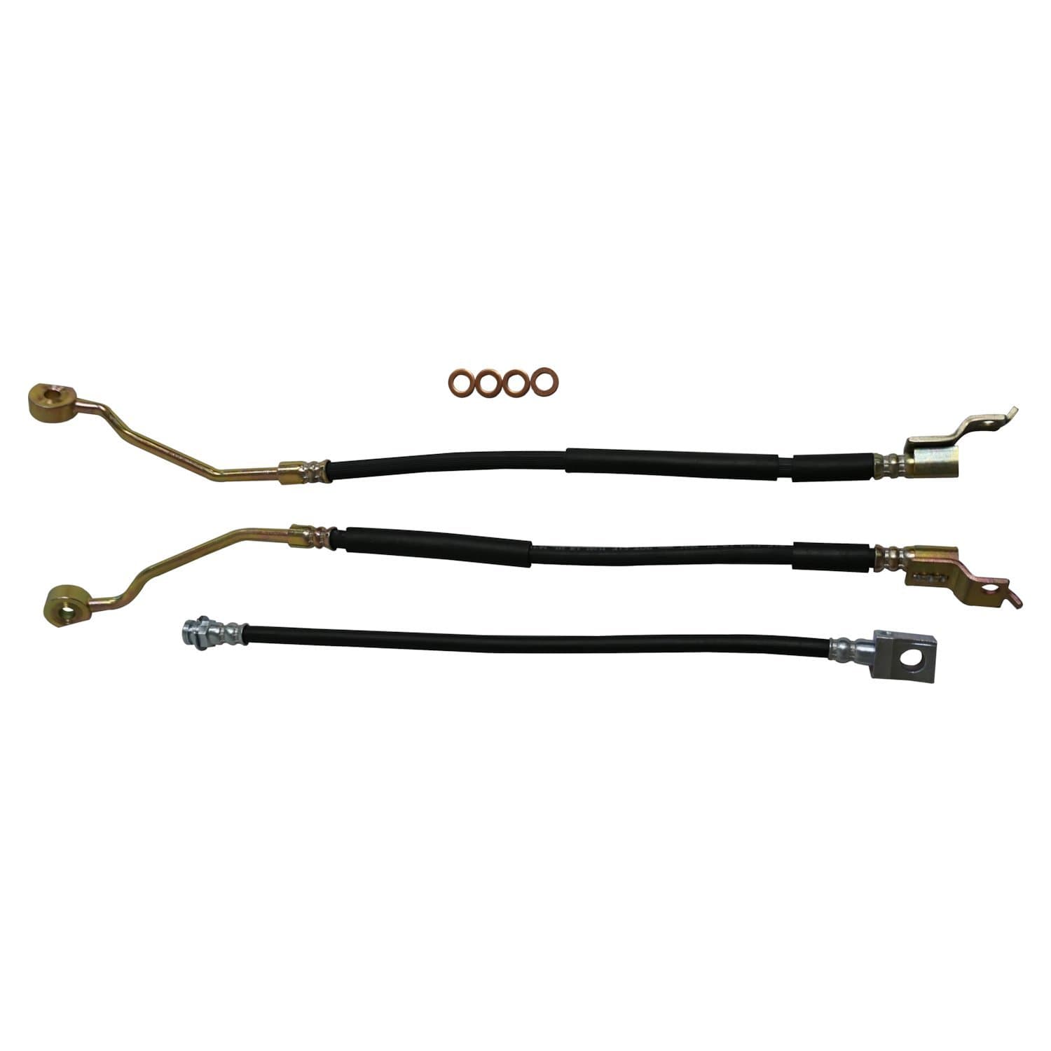Crown Automotive Jeep Replacement BLACKSILVERCOPPER BRAKE HOSE KIT INCLUDES LEFT AND RIGHT FRONT HOSES REAR HOSE TO AXLE, AND 4 BRAKE HOSE WASHERS
