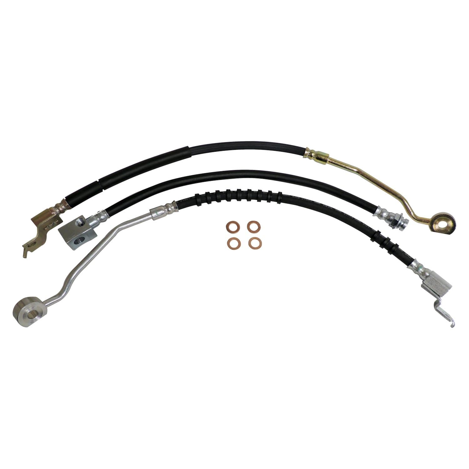 Crown Automotive Jeep Replacement BLACKSILVERCOPPER BRAKE HOSE KIT INCLUDES LEFT AND RIGHT FRONT HOSES REAR HOSE TO AXLE, AND 4 BRAKE HOSE WASHERS