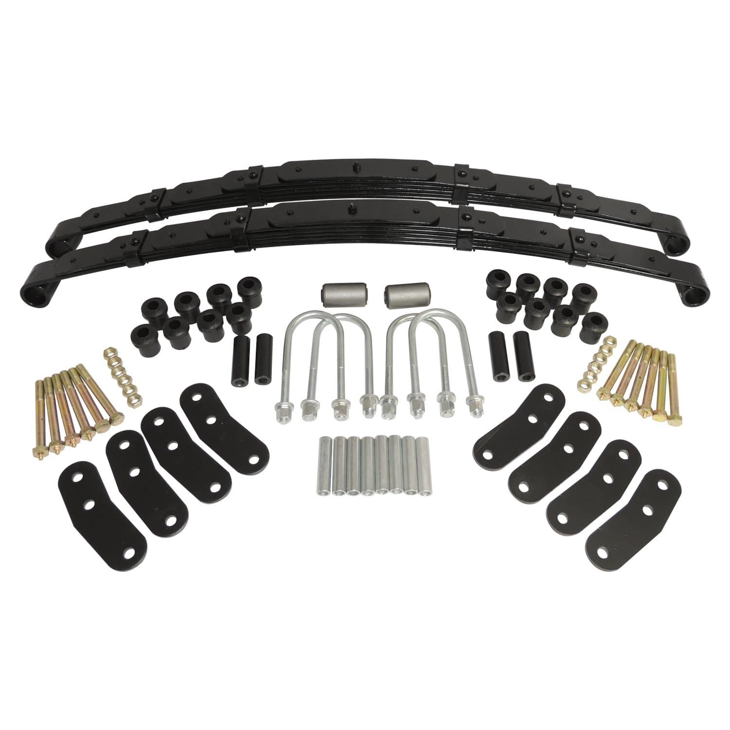 Crown Automotive Jeep Replacement BLACK LEAF SPRING KIT REAR LEAF SPRING KIT;INCLUDES HEAVY DUTY REAR LEAF SPRINGS, PIVOT BUSHINGS, U-BOLTS, AND A SET OF 4 RT OFF-ROAD SHACKLES;DESIGNED TO LIFT THE VEHICLE 1-1.5"