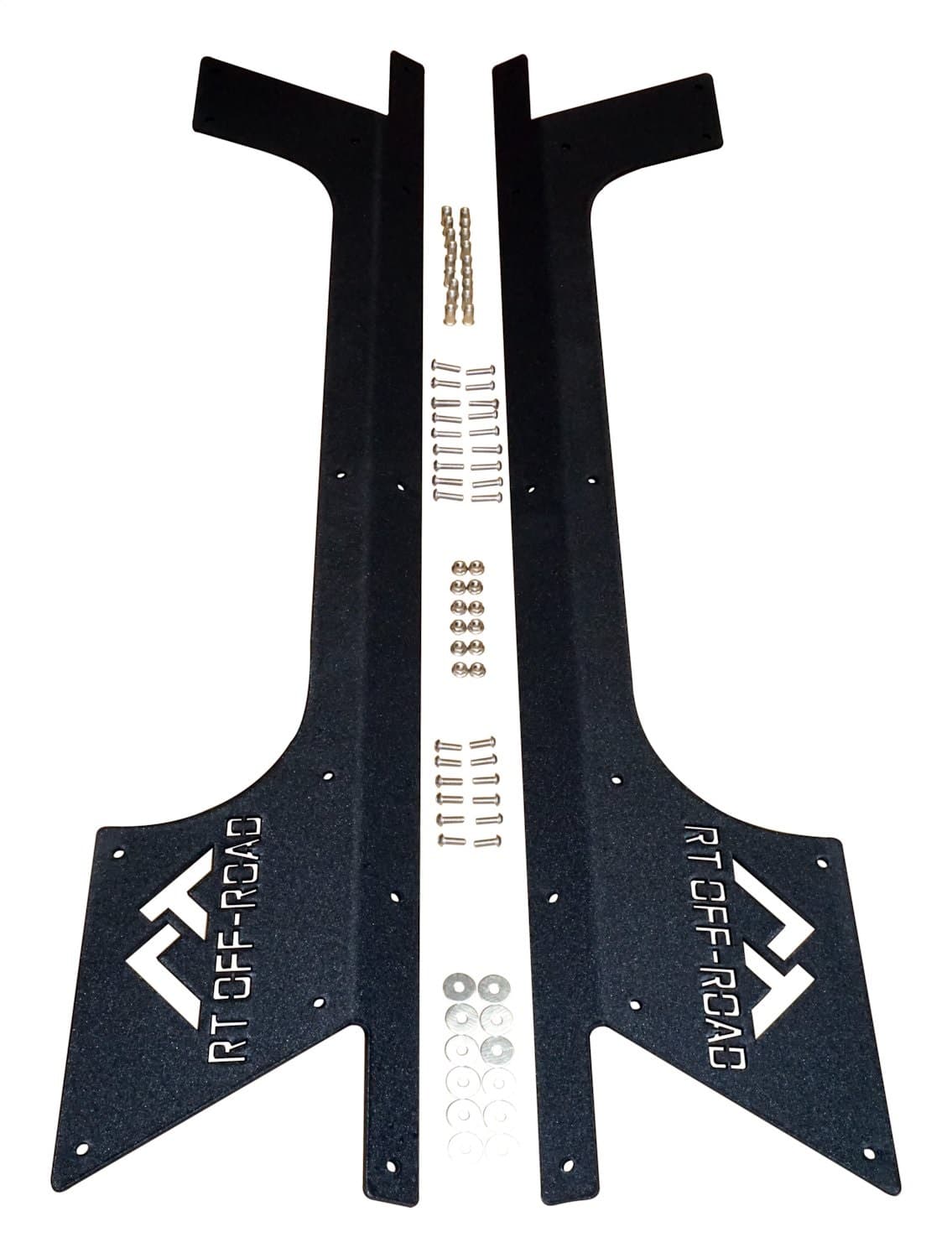 Crown Automotive Jeep Replacement BLACK ROCKER PANEL GUARD SET W/ 2 DOORS;TEXTURED BLACK POWDER COATED ROCKER PANEL GUARD SET;FEATURES RT OFF-ROAD LOGO;INCLUDES LEFT AND RIGHT PANELS AND HARDWARE;MOUNTS TO THE SIDE OF THE VEHICLE;REQUIRES DRILLING