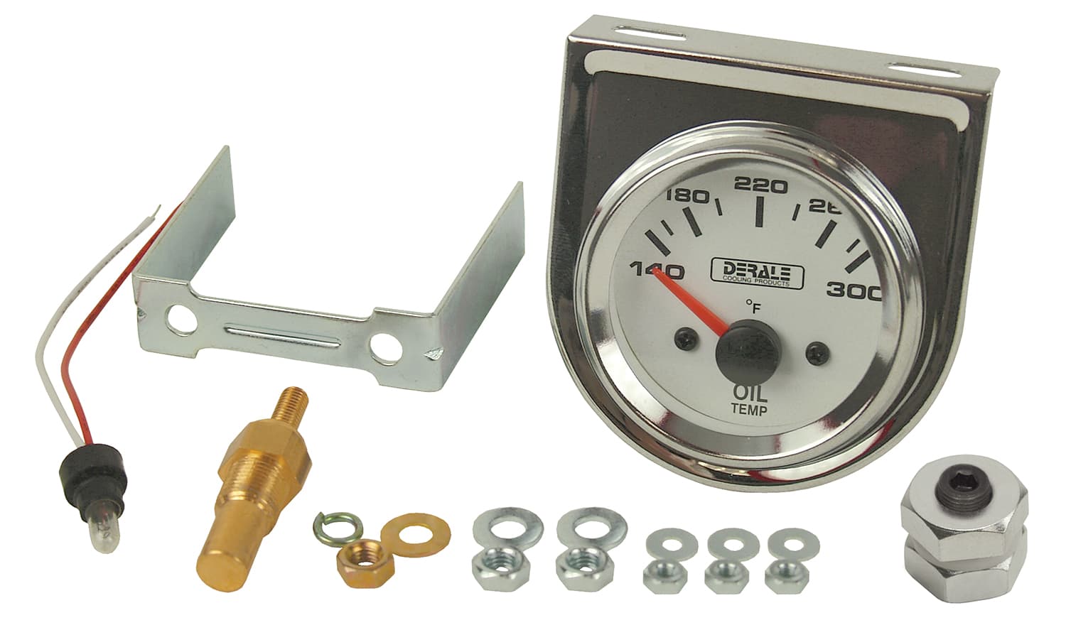 Derale 13009 Lighted Black on White 2-1/16 Electric Oil Temperature Gauge Kit product image