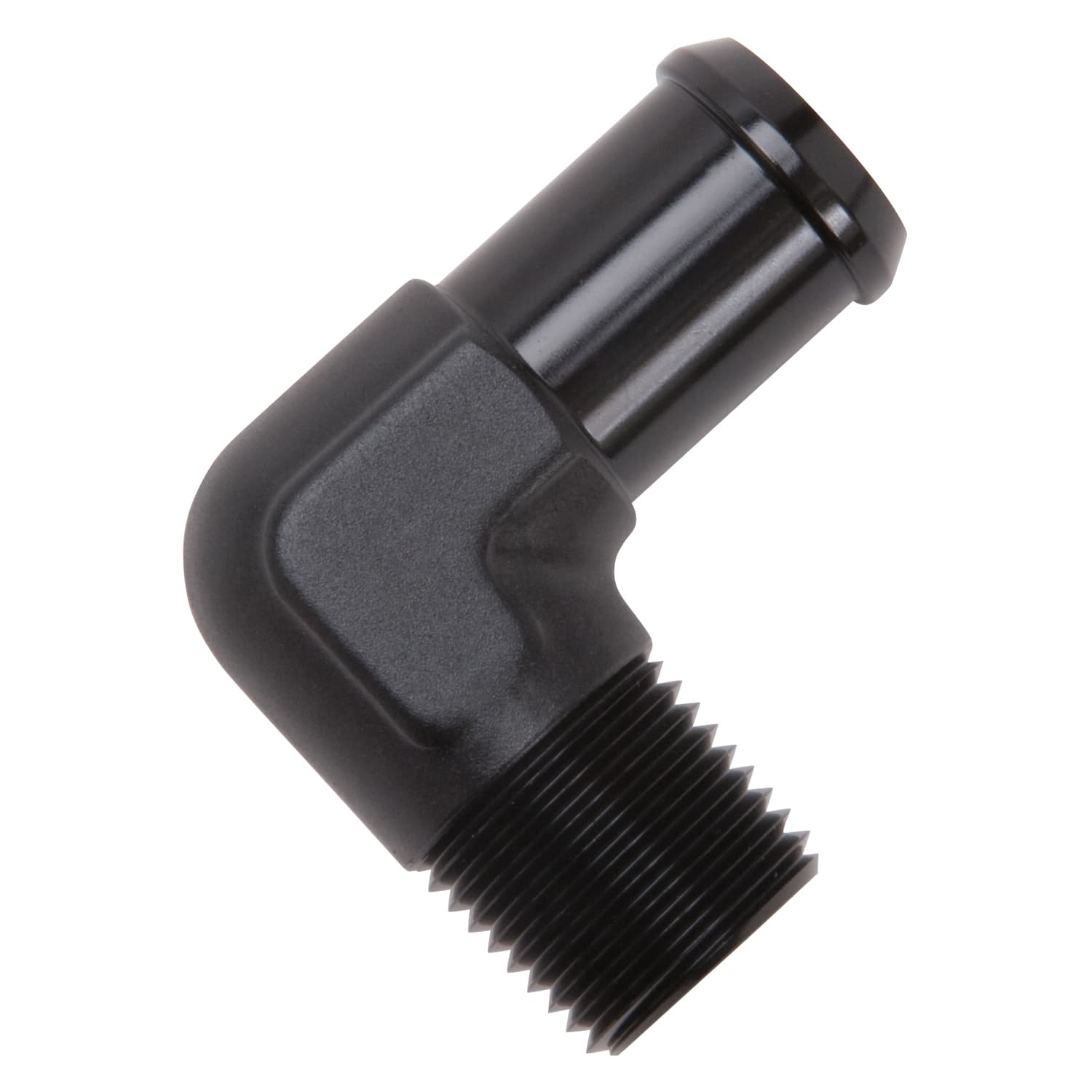 Edelbrock 8165 Heater Hose End Fitting - 90Ã‚° with 1/2 NPT and 3/4 Barb. product image