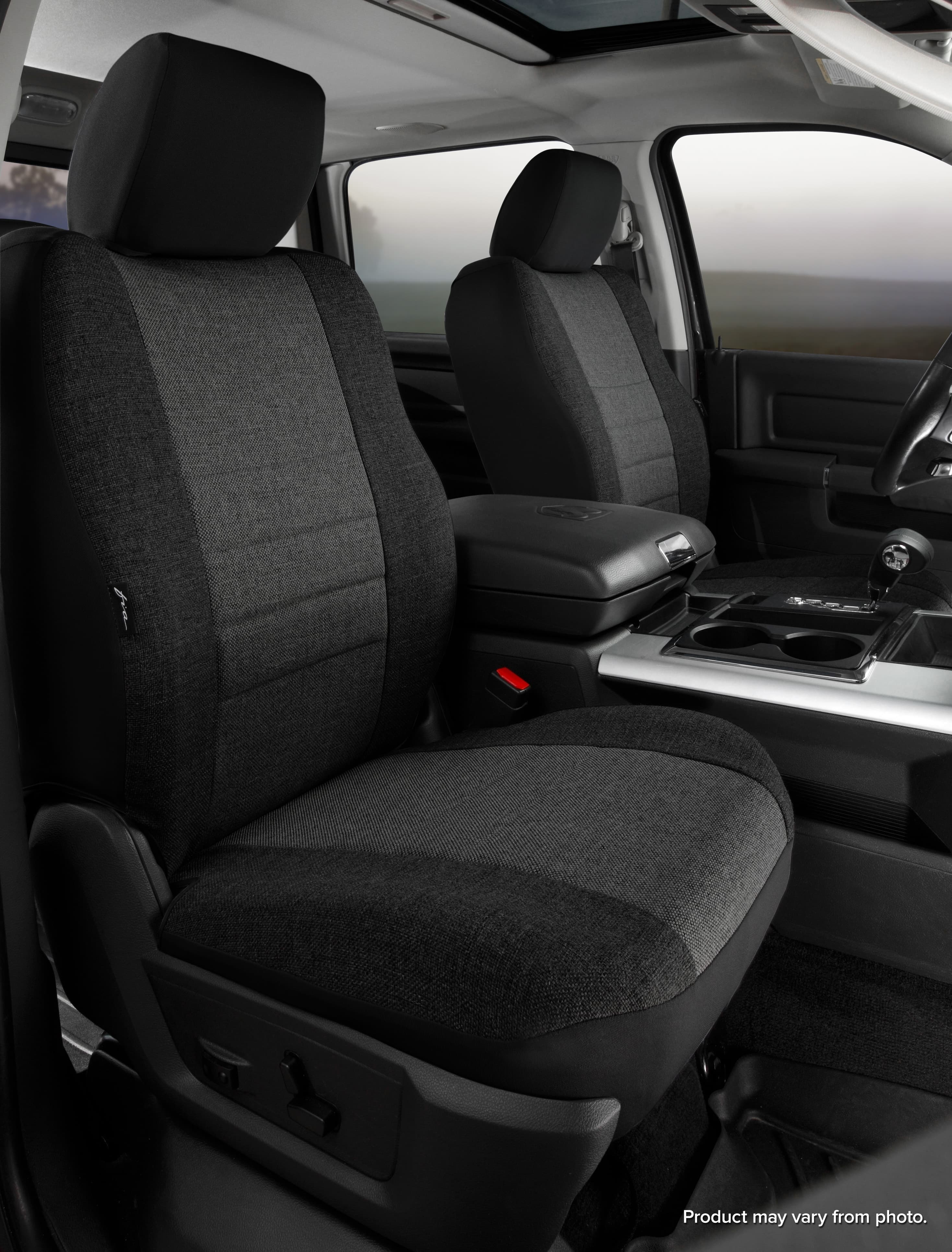 FIA OEâ„¢ Custom Seat Cover; Tweed; Charcoal; Bucket Seats; Adjustable Headrests; Side Airbags;