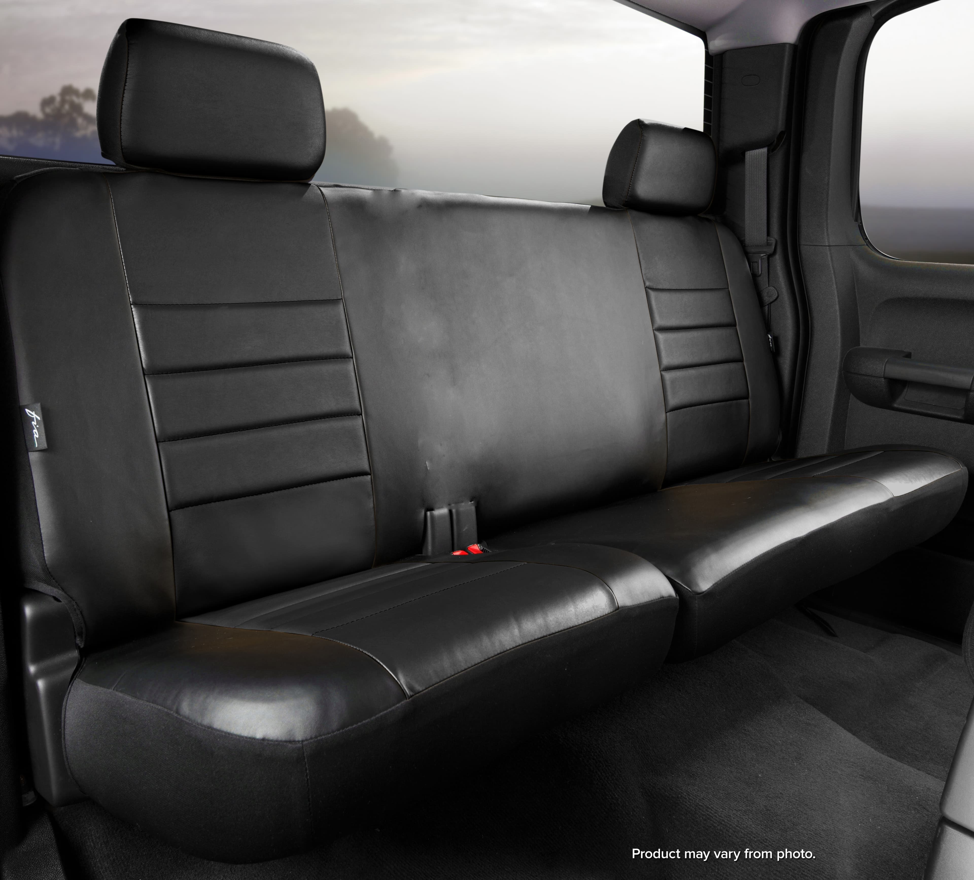 FIA LeatherLiteâ„¢ Custom Seat Cover; Leatherette; Solid Black; Split Seat 60/40; Solid Backrest; Adjustable Headrests; Built In Center Seat Belt;