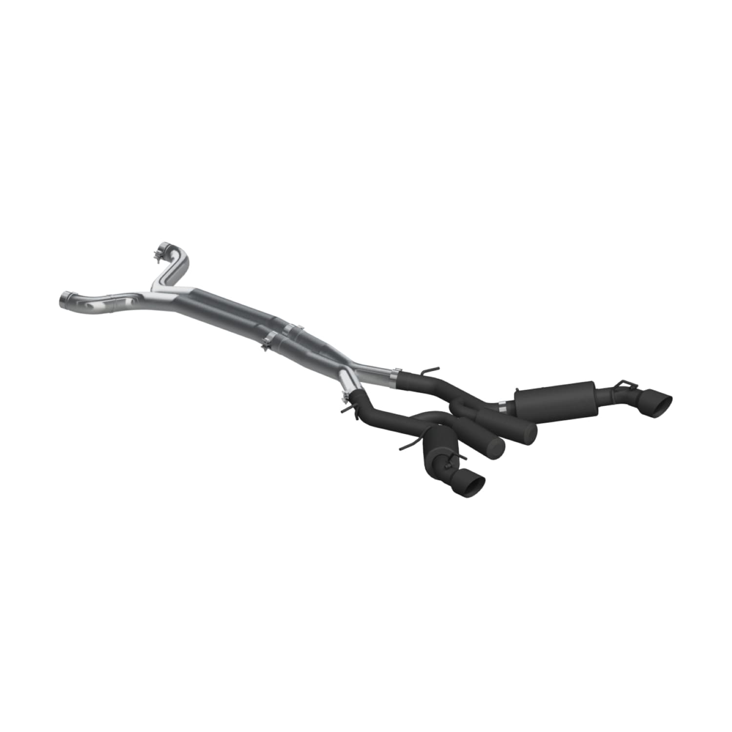 Armor BLK Cat Back Exhaust System; 3 in.; Dual; Incl. Ext. Pipe/Muffler/Over Axle Pipe/Tailpipe/Hardware/4.5 in. OD Tip; Dual Rear Exit; Black Coated; product image