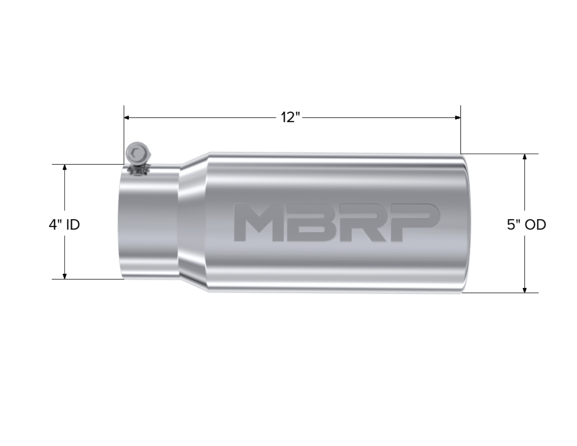 Armor Pro Exhaust Tip; 4 in. Inlet Diameter; 5 in. Outlet Diameter; 12 in. Length; Straight; Rolled; 304 Stainless Steel; Mirror Polished; product image
