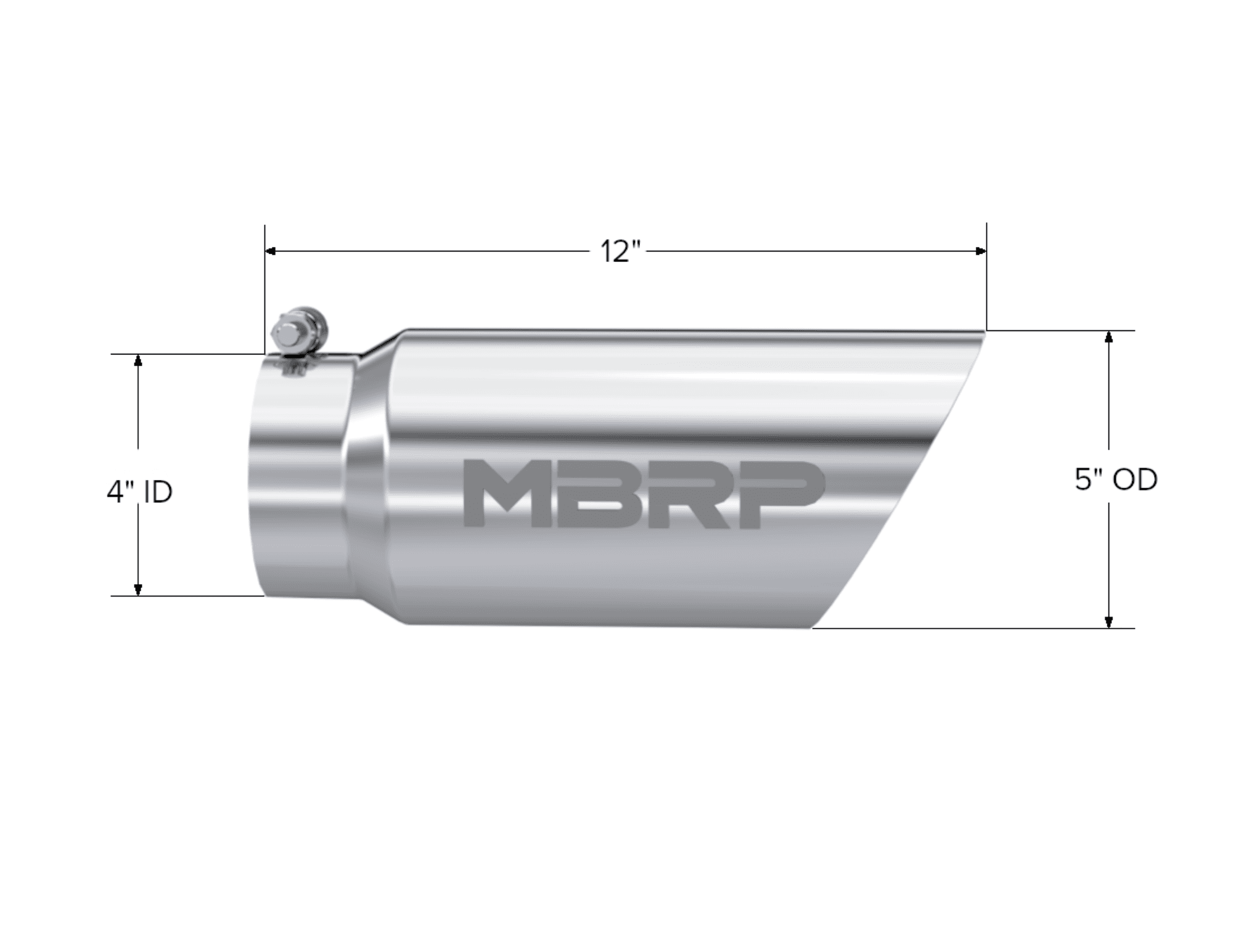 Armor Pro Exhaust Tip; 4 in. Inlet Diameter; 5 in. Outlet Diameter; 12 in. Length; Dual Wall; Angled; T304 Stainless Steel; Mirror Polished; product image
