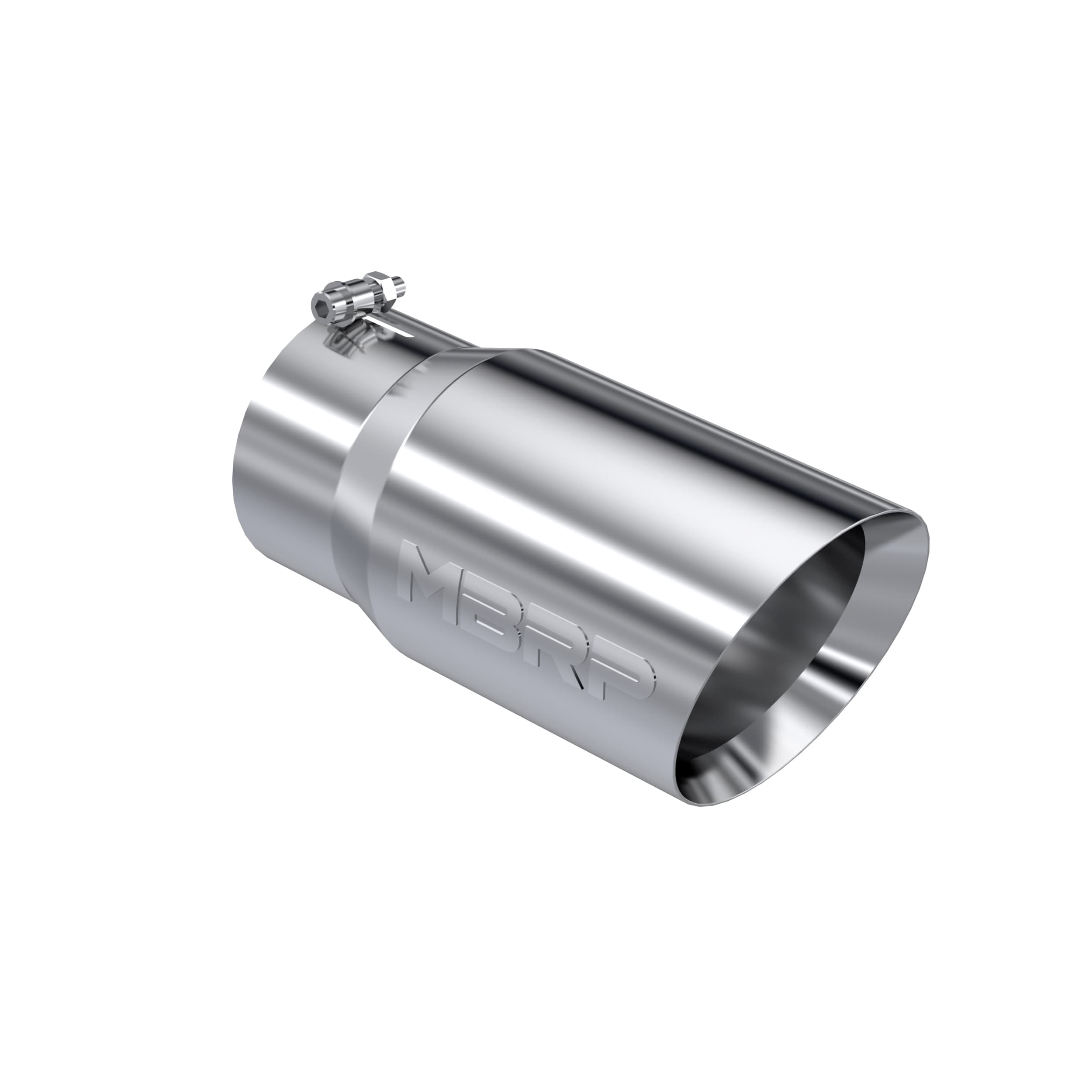MBRP Exhaust Armor Pro Exhaust Tip; 5 in. Inlet Diameter; 6 in. Outlet Diameter; 12 in. Length; Dual Wall; Angled; T304 Stainless Steel; Mirror Polished;