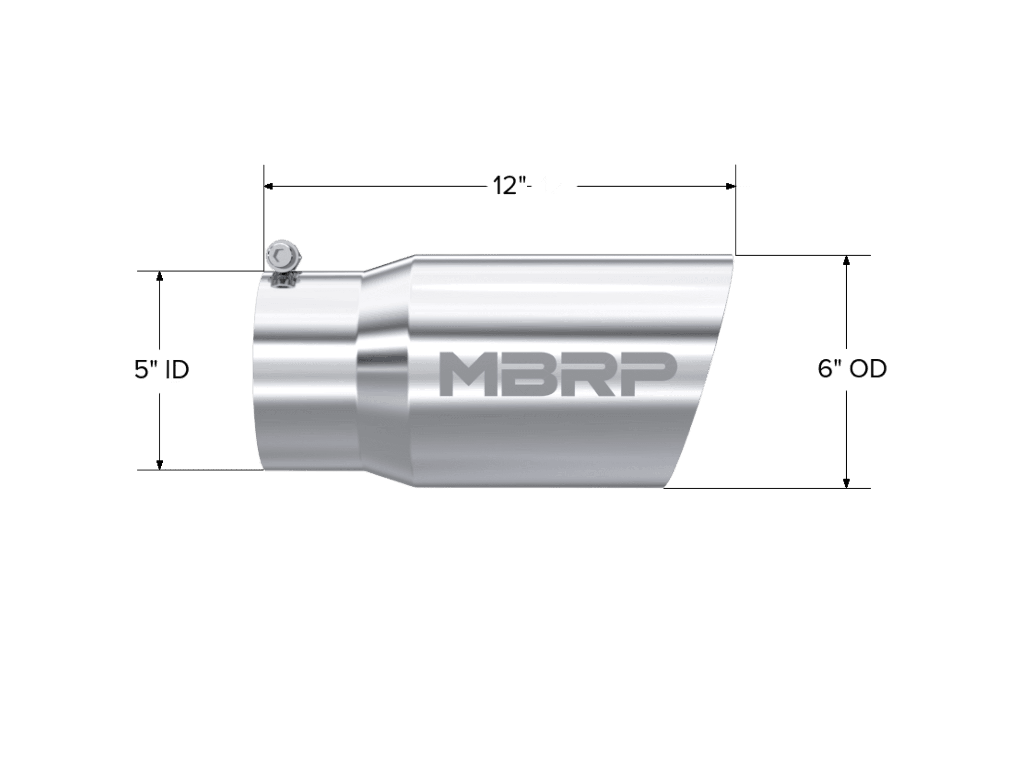 Armor Pro Exhaust Tip; 5 in. Inlet Diameter; 6 in. Outlet Diameter; 12 in. Length; Dual Wall; Angled; T304 Stainless Steel; Mirror Polished; product image